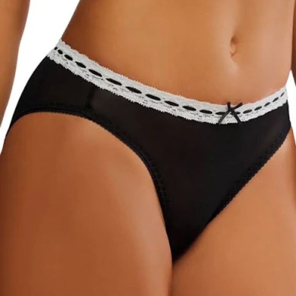 FP INTIMATELY Lace Bikini Panties MEDIUM Black White Mesh NWT